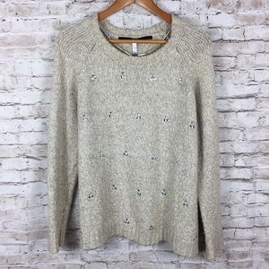 Kensie Embellished Rhinestone Crew Neck Sweater